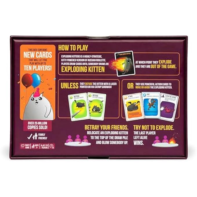 rayihni EXPLODING KITTENS PARTY PACK CARD GAME | FAMILY & PARTY GAME FOR 210 PLAYERS | AGES 7+ | 15-MINUTE GAMEPLAY | ORIGINAL VIRAL STRATEGY CARD GAME - Image 3